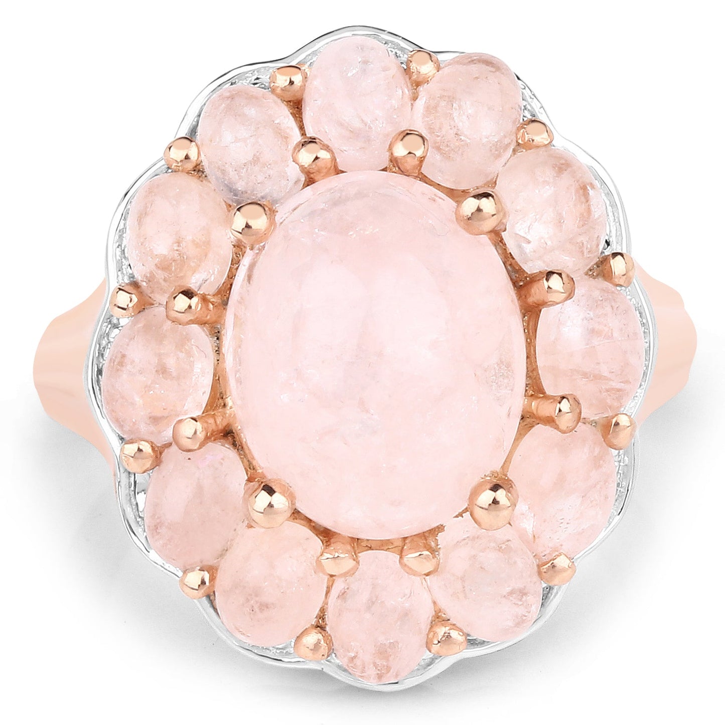 Bague cocktail en morganite plaquée or rose 14K en argent sterling
