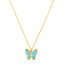 14k Yellow Gold High Polish Butterfly Necklace with Turquoise Paste