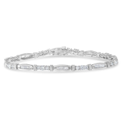 Bracelet de tennis en diamant à motif géométrique en or blanc 10K