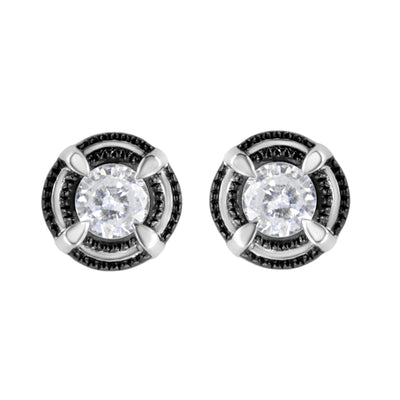 Black Rhodium Plated Sterling Silver Diamond Halo Stud Earrings