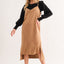 Chic Faux Suede Slit Midi Dress – Elegant Cami Dress for Every Occasion - Korvel