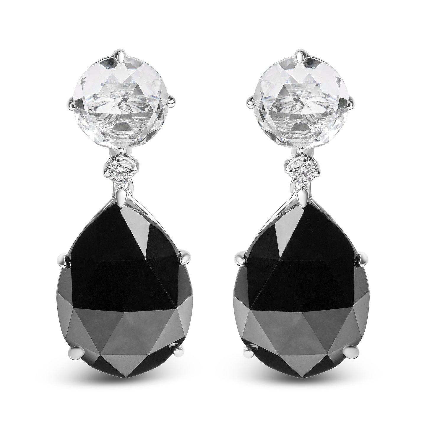 Pendientes Colgantes de Diamante y Ónix Negro de Oro Blanco de 18K