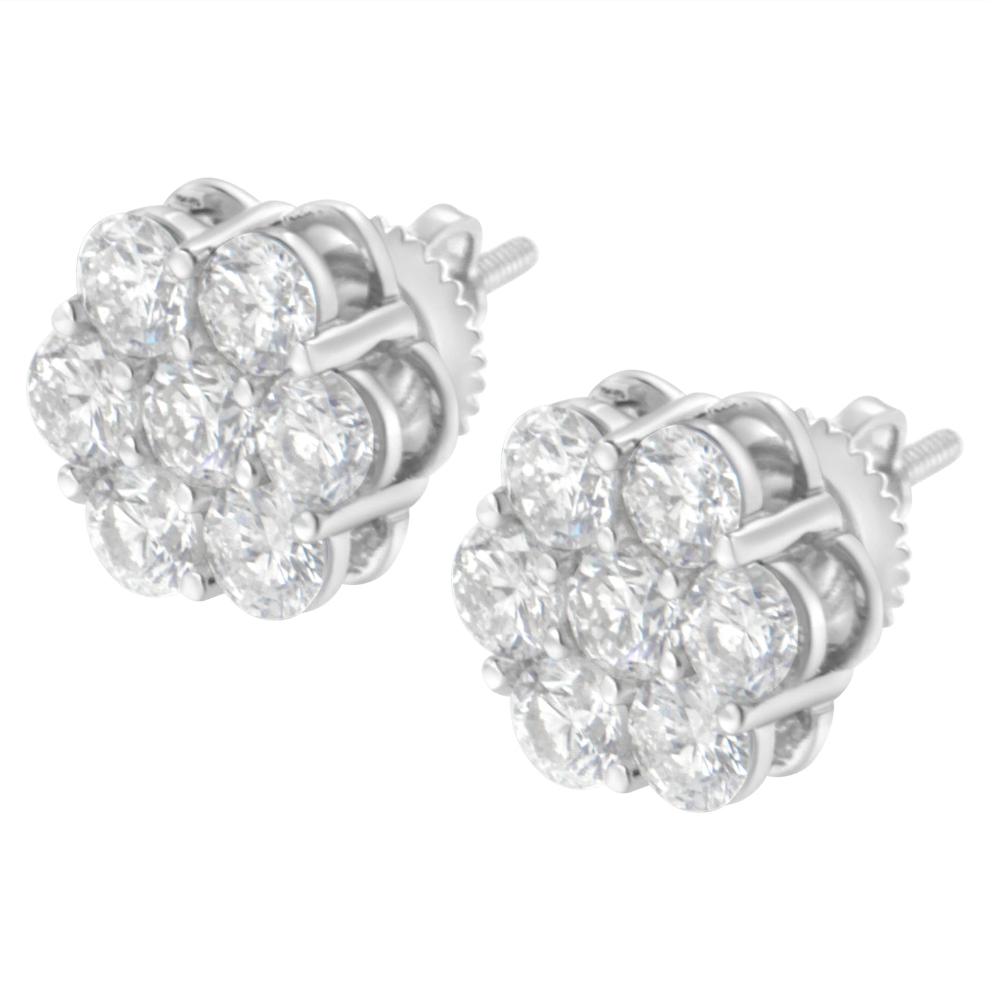 Pendientes de Stud de Diamante Floral de Plata Esterlina - 2 cttw