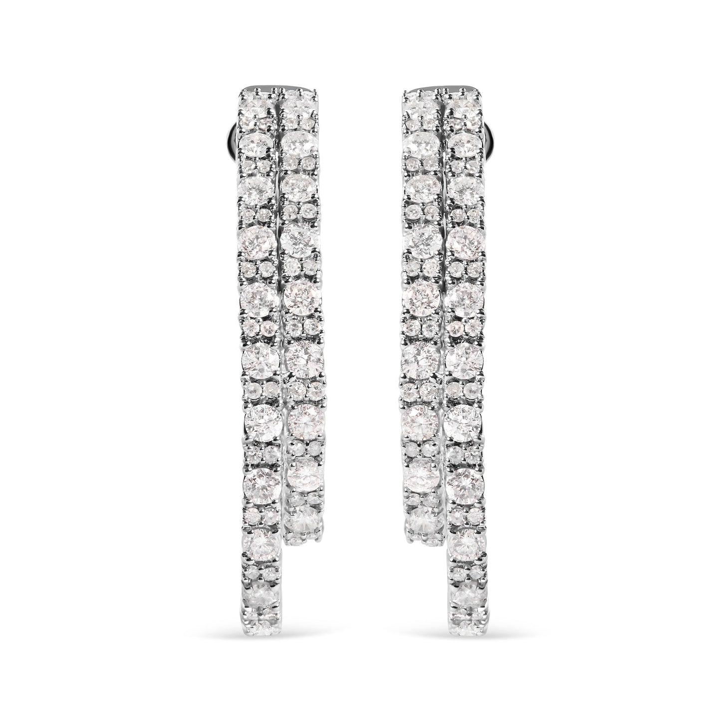Boucles d'oreilles asymétriques à double anneau en diamant en or blanc 14K