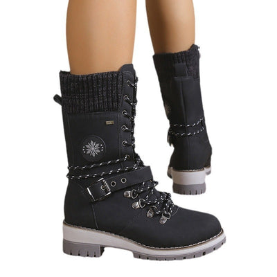 Botas de Nieve de Caño Alto para Mujeres con Integración de Piel