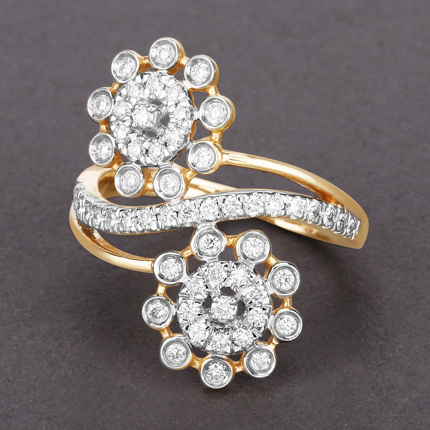 Bague Bypass en Diamant Blanc de 0,56 Carat en Or Jaune 14K