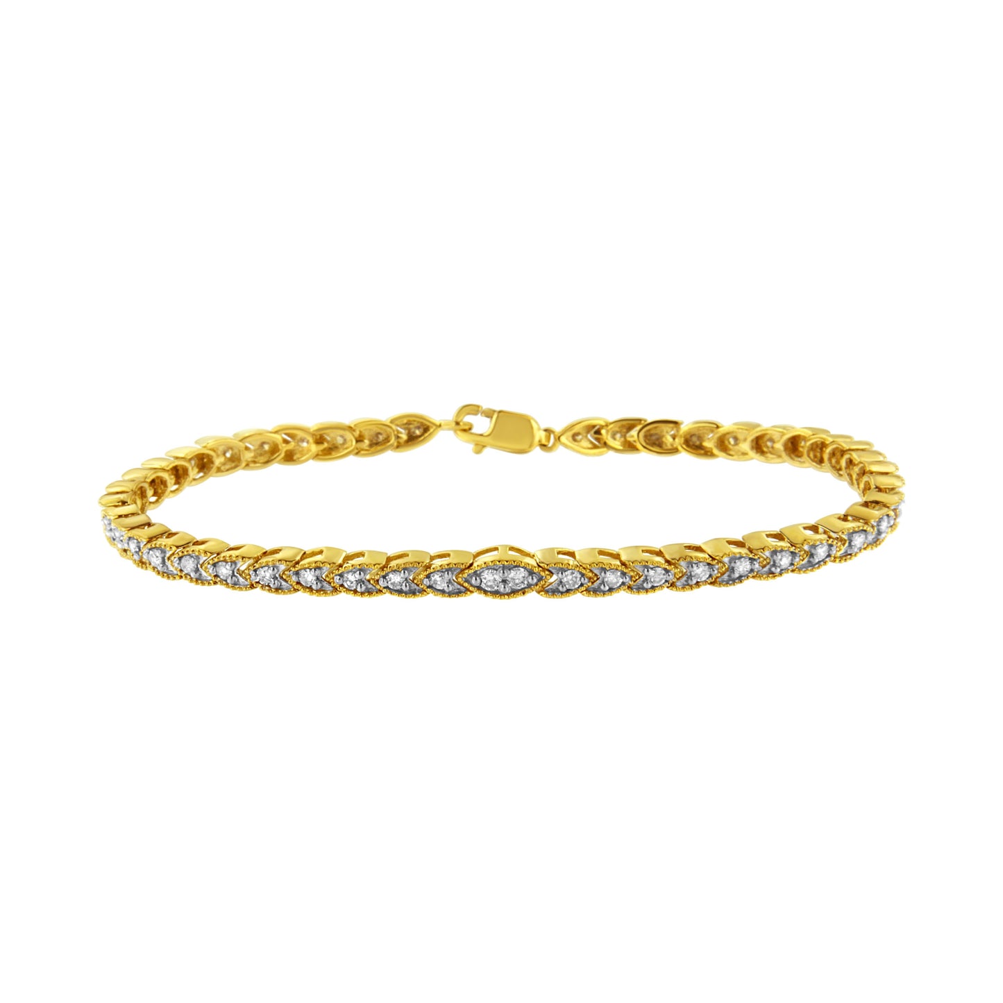 Pulsera de eslabones de plata esterlina chapada en oro amarillo de 10K con diamantes - 7.25"