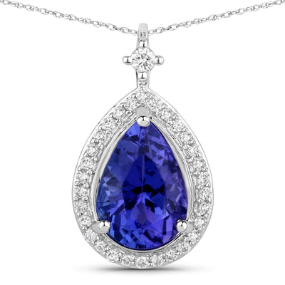 2.20 Carat Genuine Tanzanite and White Diamond Pendant in 14K White Gold