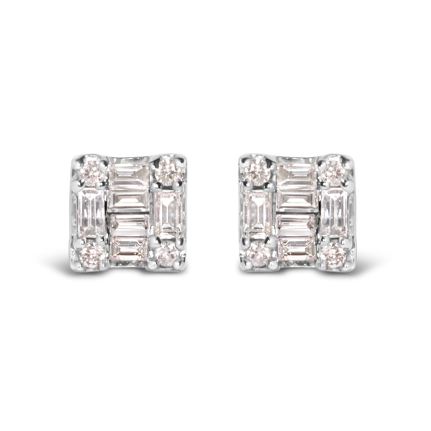 Pendientes de Stud Cuadrados de Diamante Mosaic de Oro Blanco de 10K