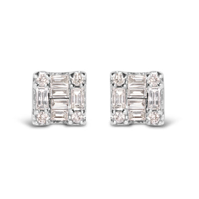 Pendientes de Stud Cuadrados de Diamante Mosaic de Oro Blanco de 10K