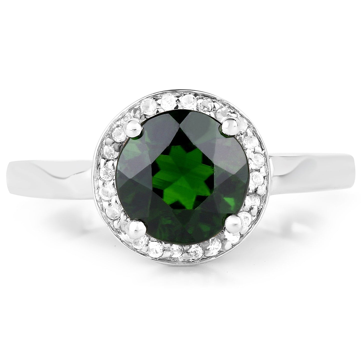 1.92 Carat Genuine Chrome Diopside & White Topaz Sterling Silver Ring