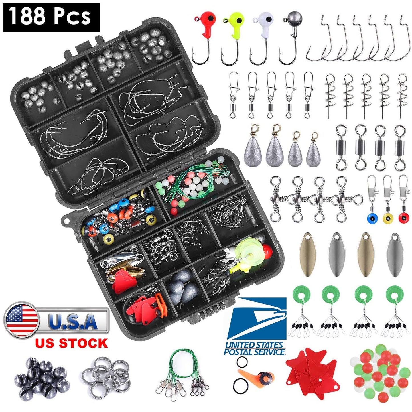 Kit de Accesorios de Pesca Portátil de 188 Piezas con Caja de Cebo