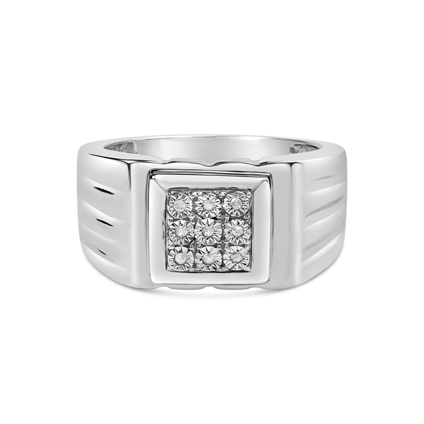 Anillo de banda estriada con acento de diamante de plata esterlina .925 - Talla 10