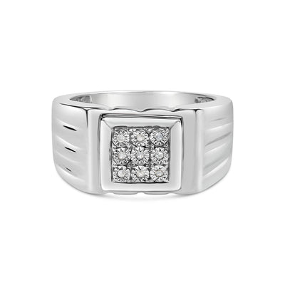 .925 Sterling Silver Diamond Accent Ridged Band Ring - Size 10