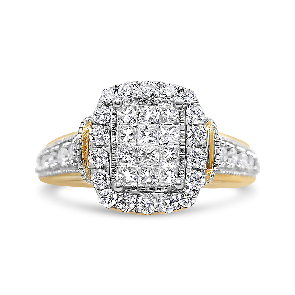 Anillo de Clúster de Diamantes en Oro de 14K con Corte Princesa y Redondo - Talla 7