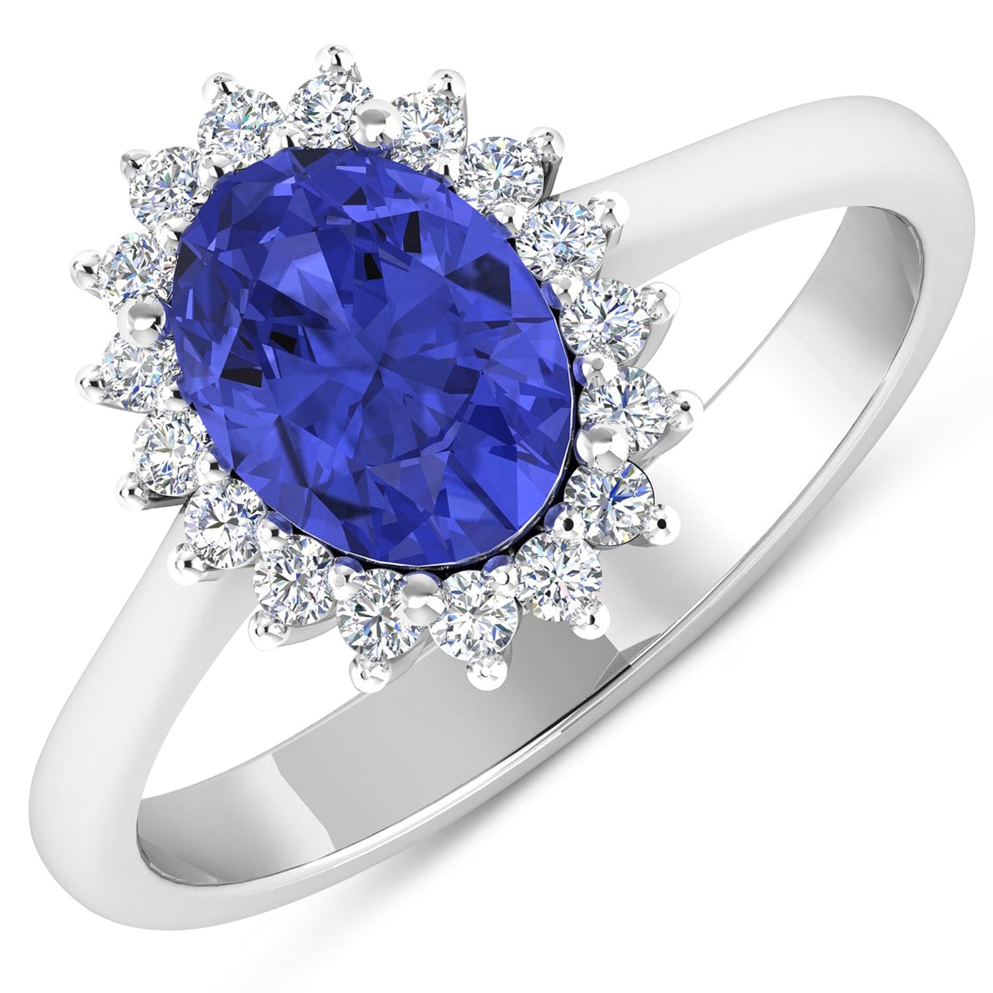 Bague Halo en Tanzanite et Diamants de 1,92 Carat en Or Blanc 14K