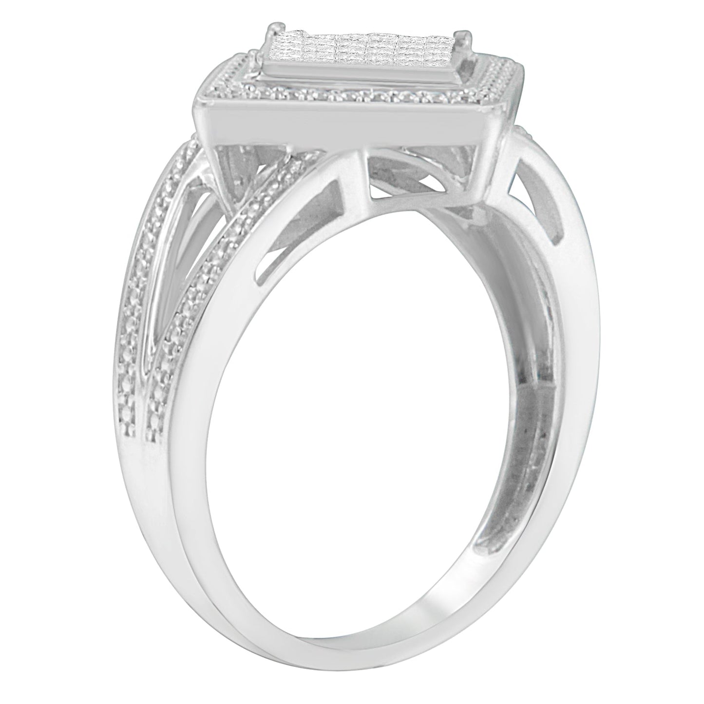 Anillo Halo de Diamante Corte Princesa de Plata Esterlina .925 - Tamaño 7