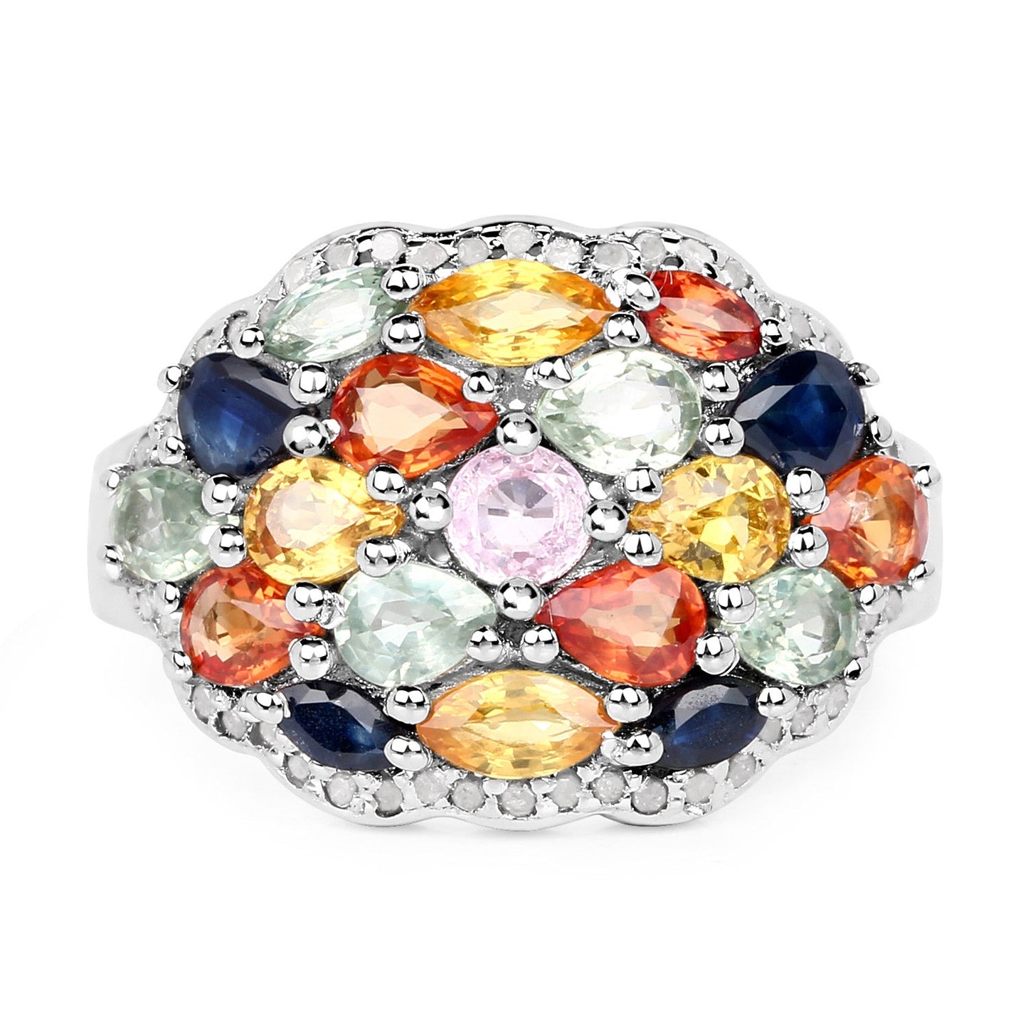 2.85 Carat Multi Sapphire Cluster Ring in Sterling Silver