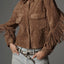 Manteau Trench Élégant Marron avec Détails en Frange au Col