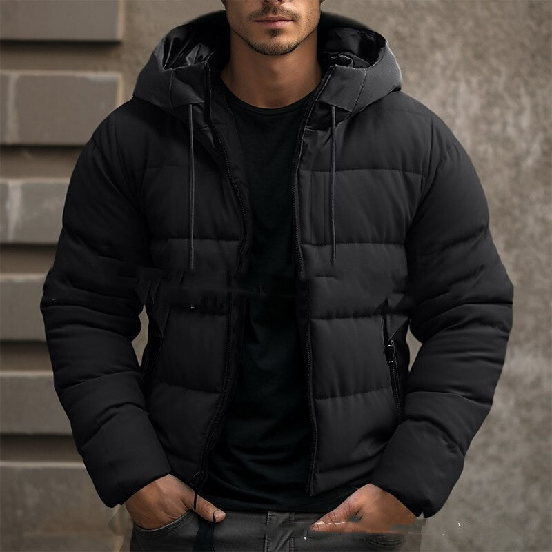 Men's Solid Color Hooded Velvet Cotton Jacket