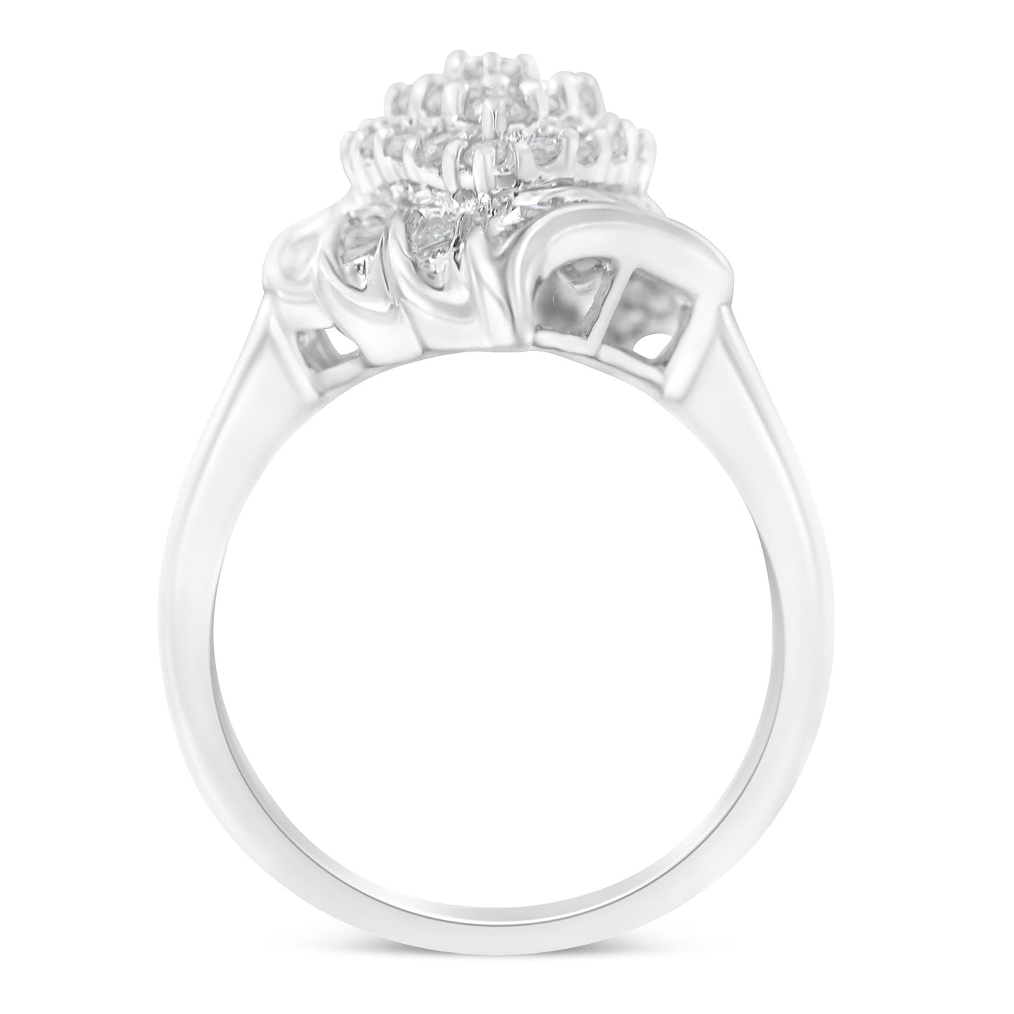 Bague cocktail en diamant en argent sterling .925 à motifs en escalier - Taille 6