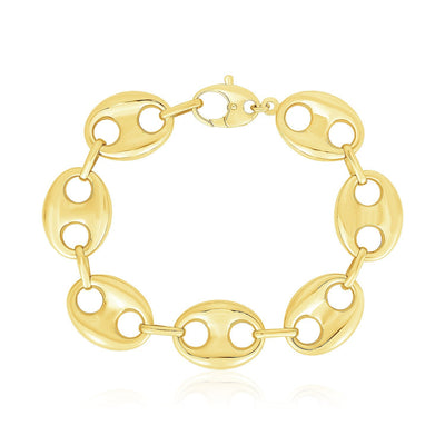 14k Yellow Gold High Polish Lite Puffed Mariner Link Bracelet