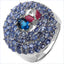 3.31 Carat London Blue Topaz, Ruby & Tanzanite Sterling Silver Ring