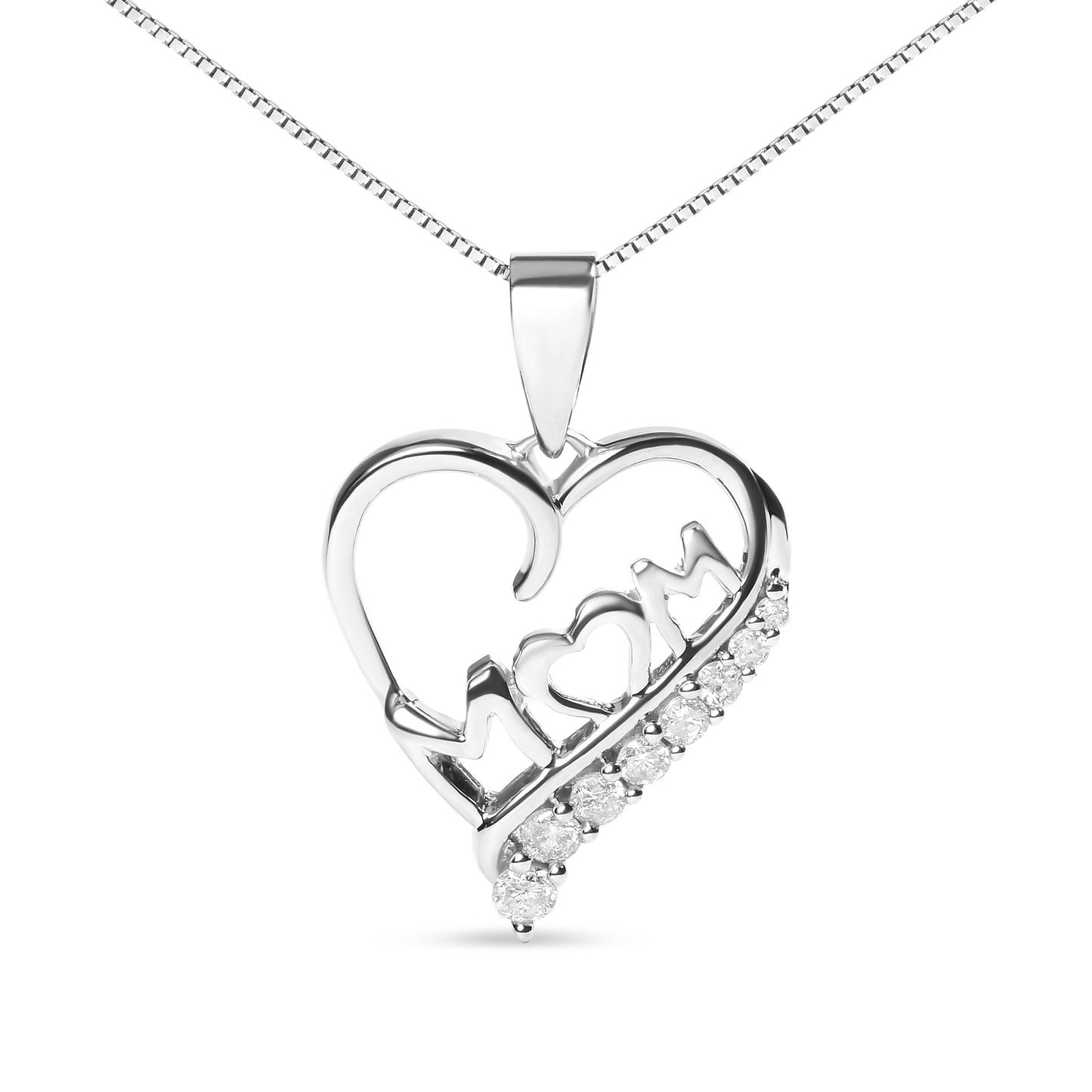 Pendentif en cœur "Mom" en argent sterling 925 avec diamant