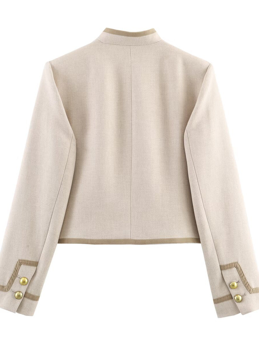 Chaqueta Abrigo con Botones y Nudos de Cuerda en Hombros Acolchados