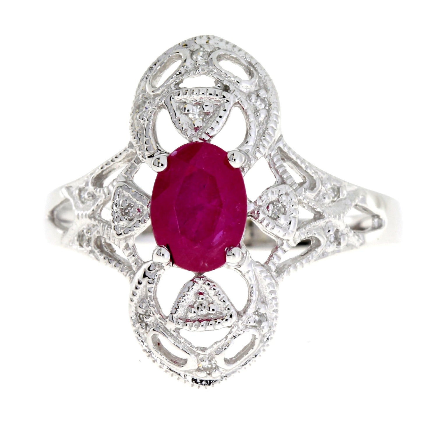 Anillo de Rubí Natural de 1.05ct con Diamantes en Oro Blanco de 10KT