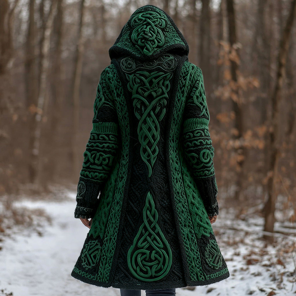 Long Loose-fitting Hooded Coat with 3D Digital Print