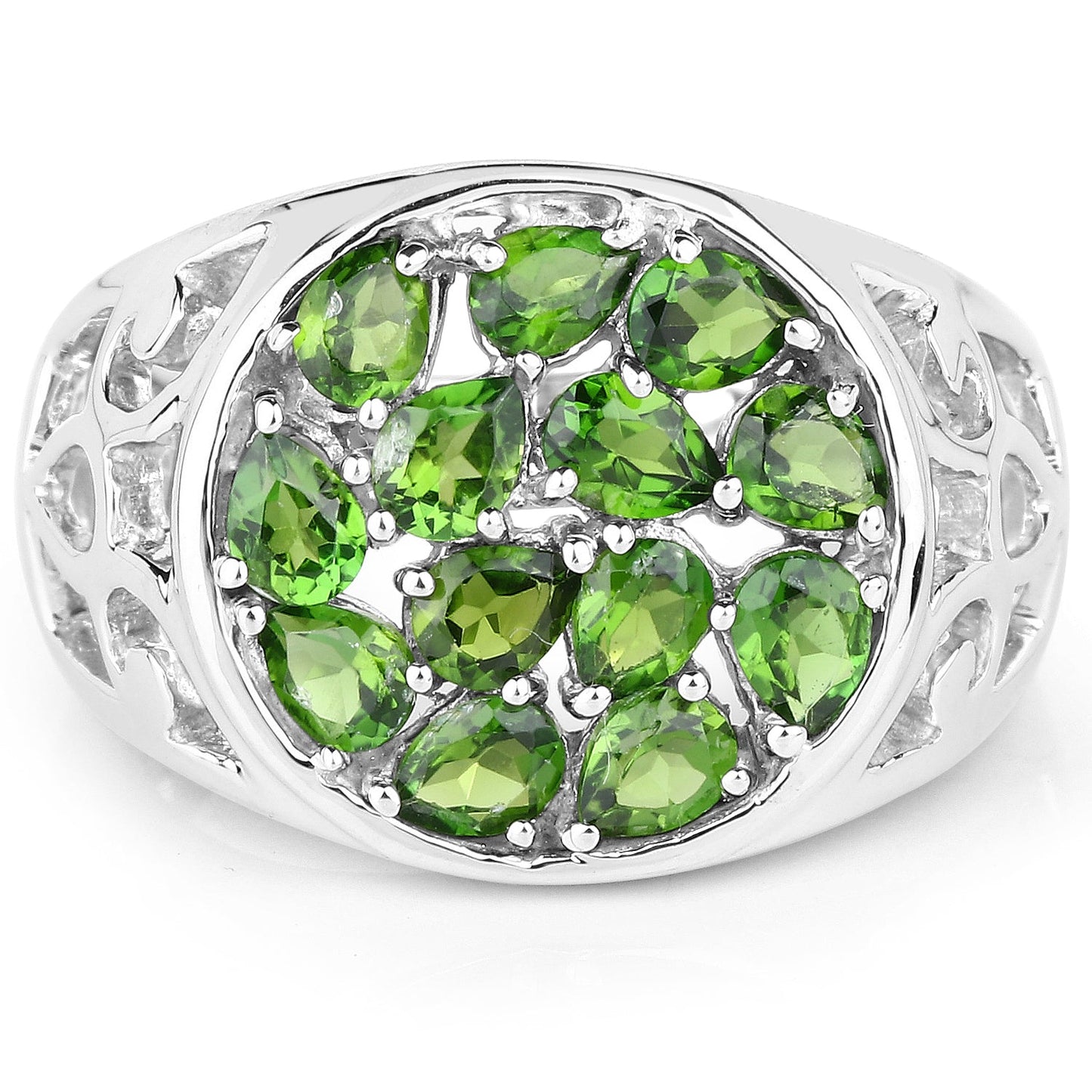Anillo de Plata Esterlina de 2.21 Quilates de Diopsido de Cromo Genuino