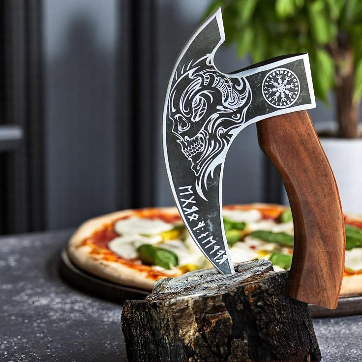Viking-Style Pizza Cutter Axe – 8.5" Blade with Rosewood Grip - Korvel