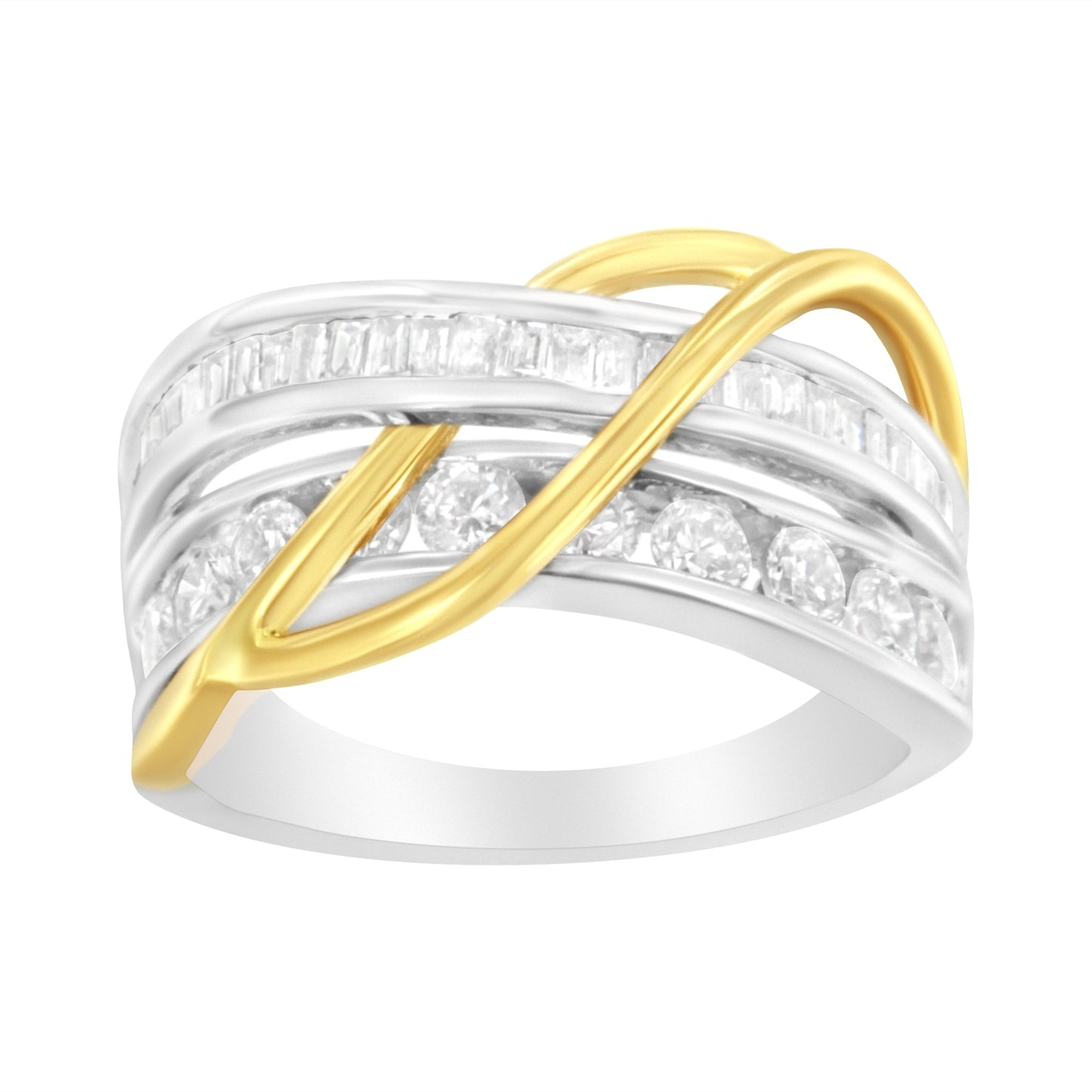 Anillo de Banda Bypass de Diamantes en Oro Blanco y Amarillo de 10K - Talla 7