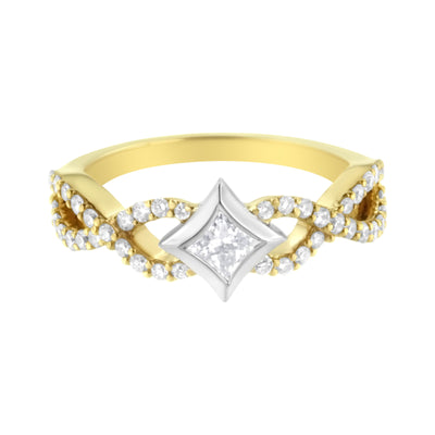 Anillo de Compromiso de Diamante en Forma de Cometa y Twist de Dos Tonos de 10K