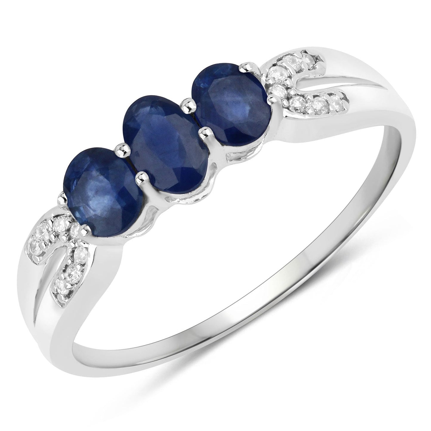Bague de fiançailles en saphir bleu et diamant de 0,73 carat en or blanc 14K