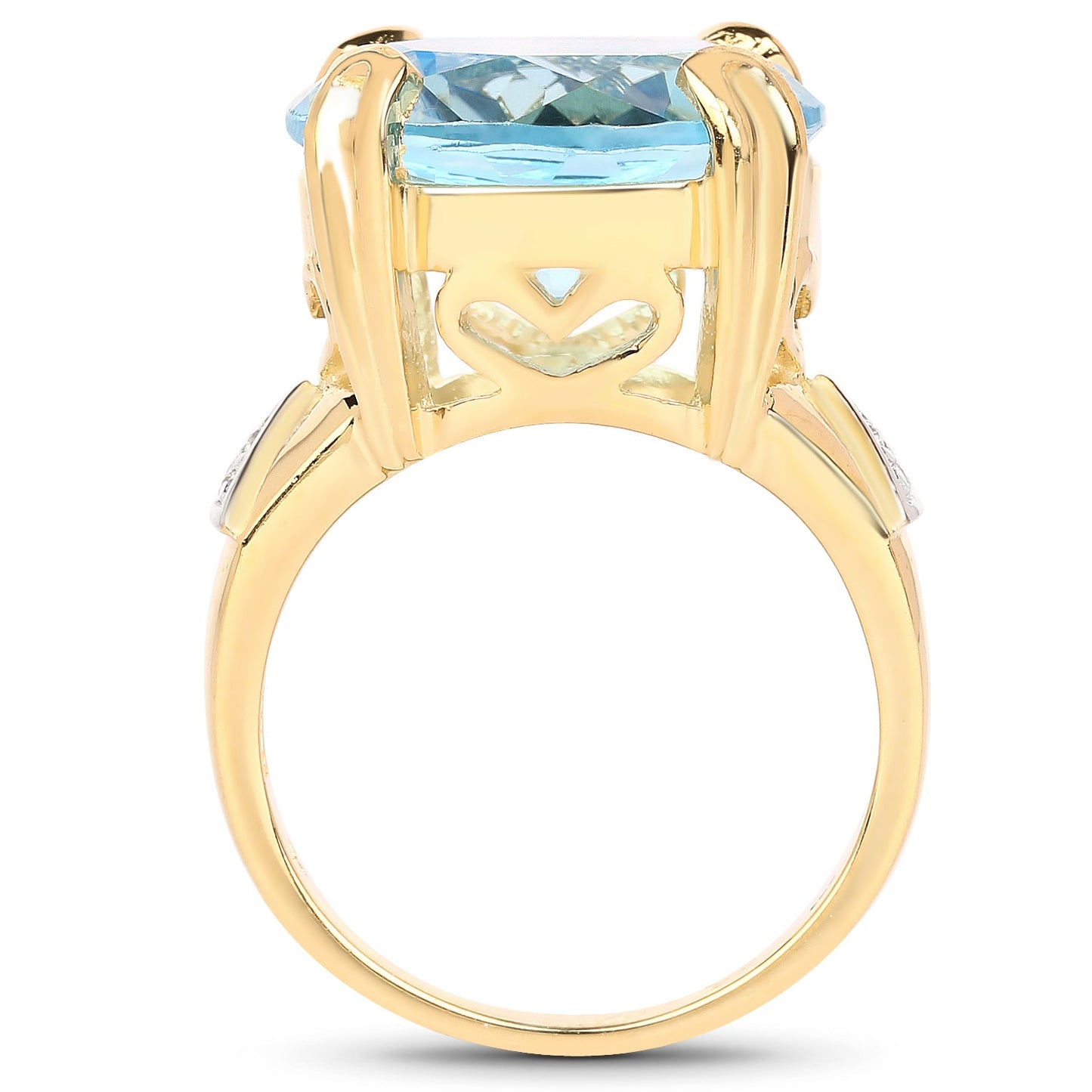 Anillo de Topacio Azul y Topacio Blanco Bañado en Oro Amarillo de 14K