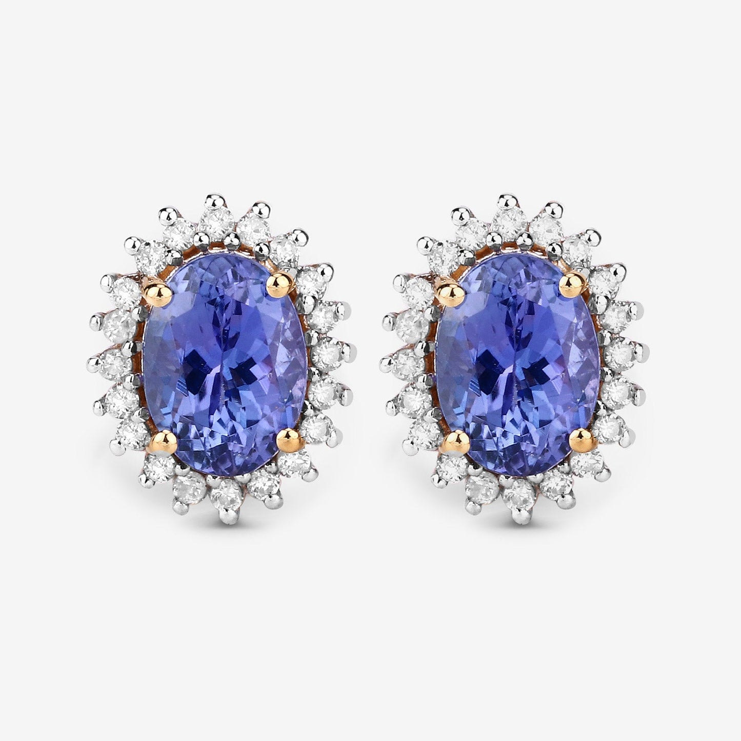 Boucles d'oreilles en tanzanite véritable de 1,71 carat et diamants blancs en or jaune 14K