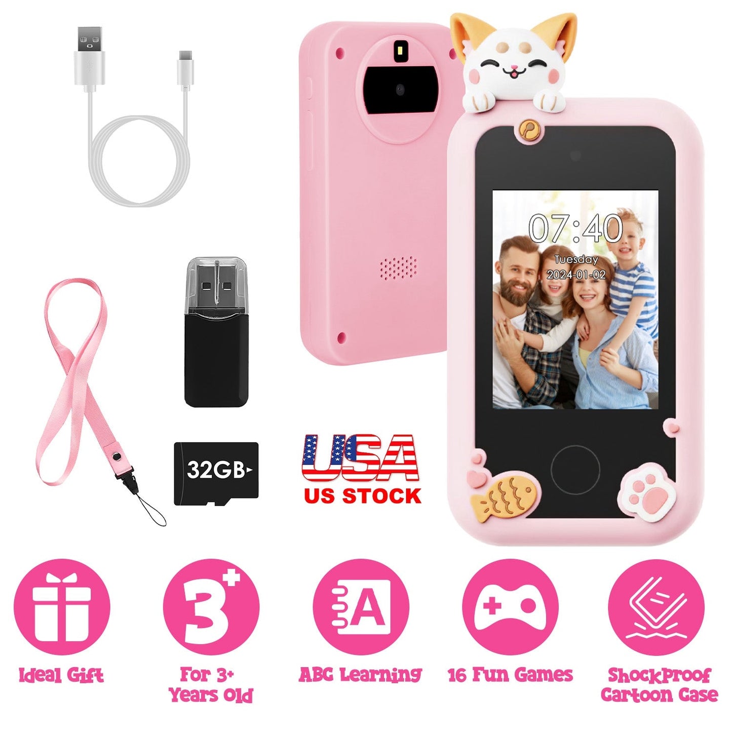 Smartphone Jouet pour Enfants Gbruno avec Double Caméra et Écran Tactile
