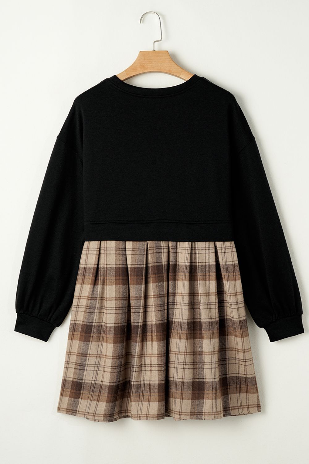 Vintage Plaid Round Neck Long Sleeve Mini Dress Cozy & Stylish Dress Retro Design Dress For Party - Korvel
