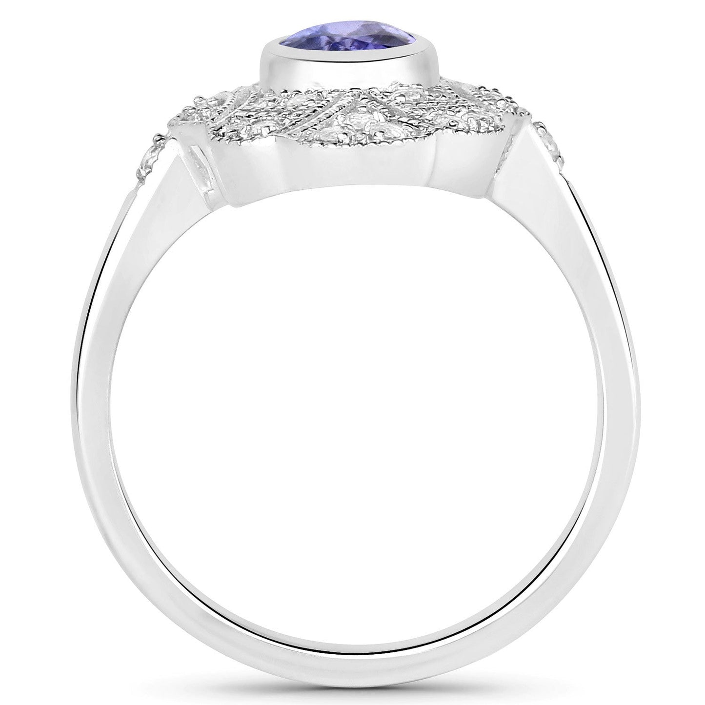 1.17 Carat Genuine Tanzanite & White Topaz Sterling Silver Ring