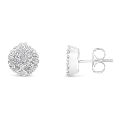 Pendientes de botón en oro blanco de 14 quilates con diamantes en estilo halo de 1/2 Cttw