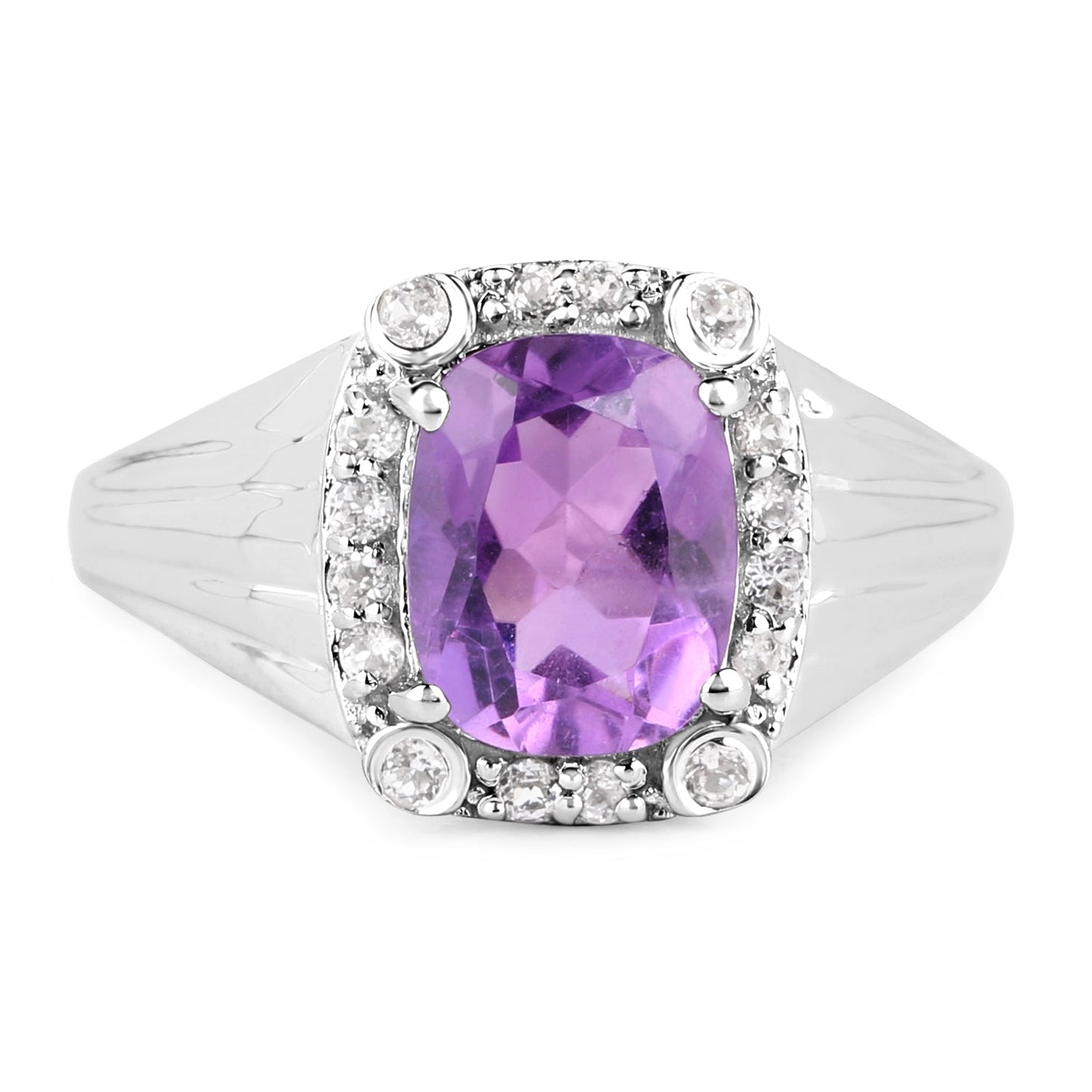 Anillo de plata esterlina de amatista de 2.13 quilates y topacio blanco