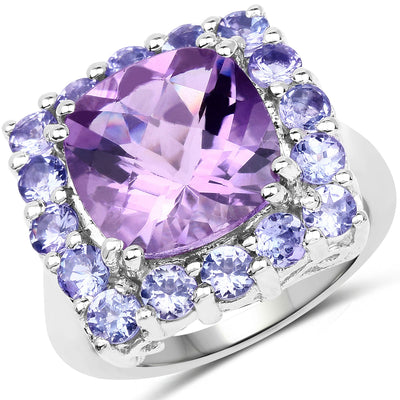6.63 Carat Genuine Amethyst and Tanzanite Sterling Silver Ring