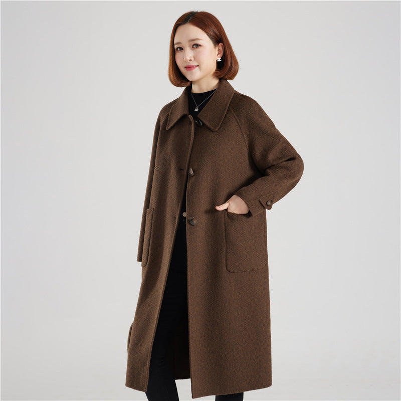 Elegant Double-Faced Wool Overcoat for Women
