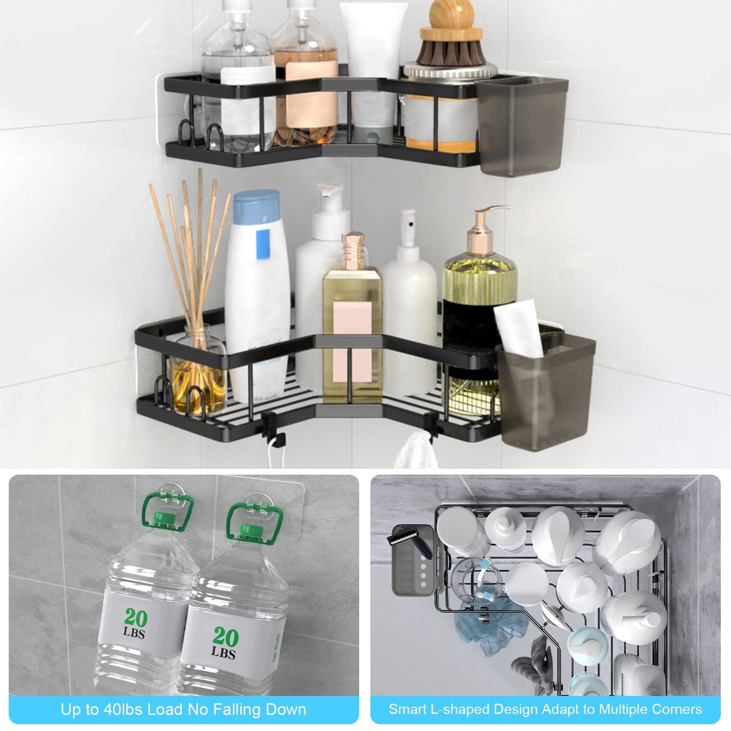 2-Piece Corner Shower Caddy Set - Anti-Rust Organizer