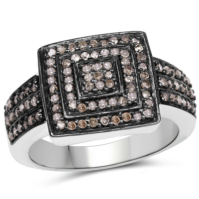0.42 Carat Genuine Champagne Diamond Sterling Silver Engagement Ring