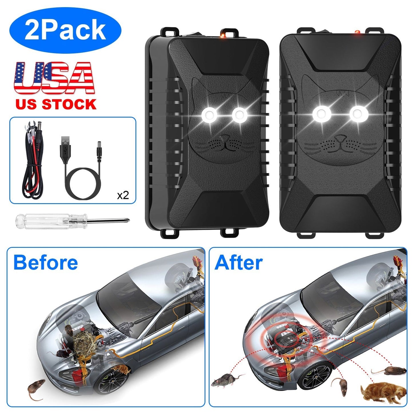Gbruno Ultrasonic Rodent Repellent - 2 Pack for Home & Garage