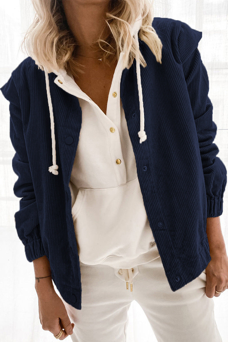 Solid-Color Corduroy Cardigan - Casual Relaxed-Fit Jacket