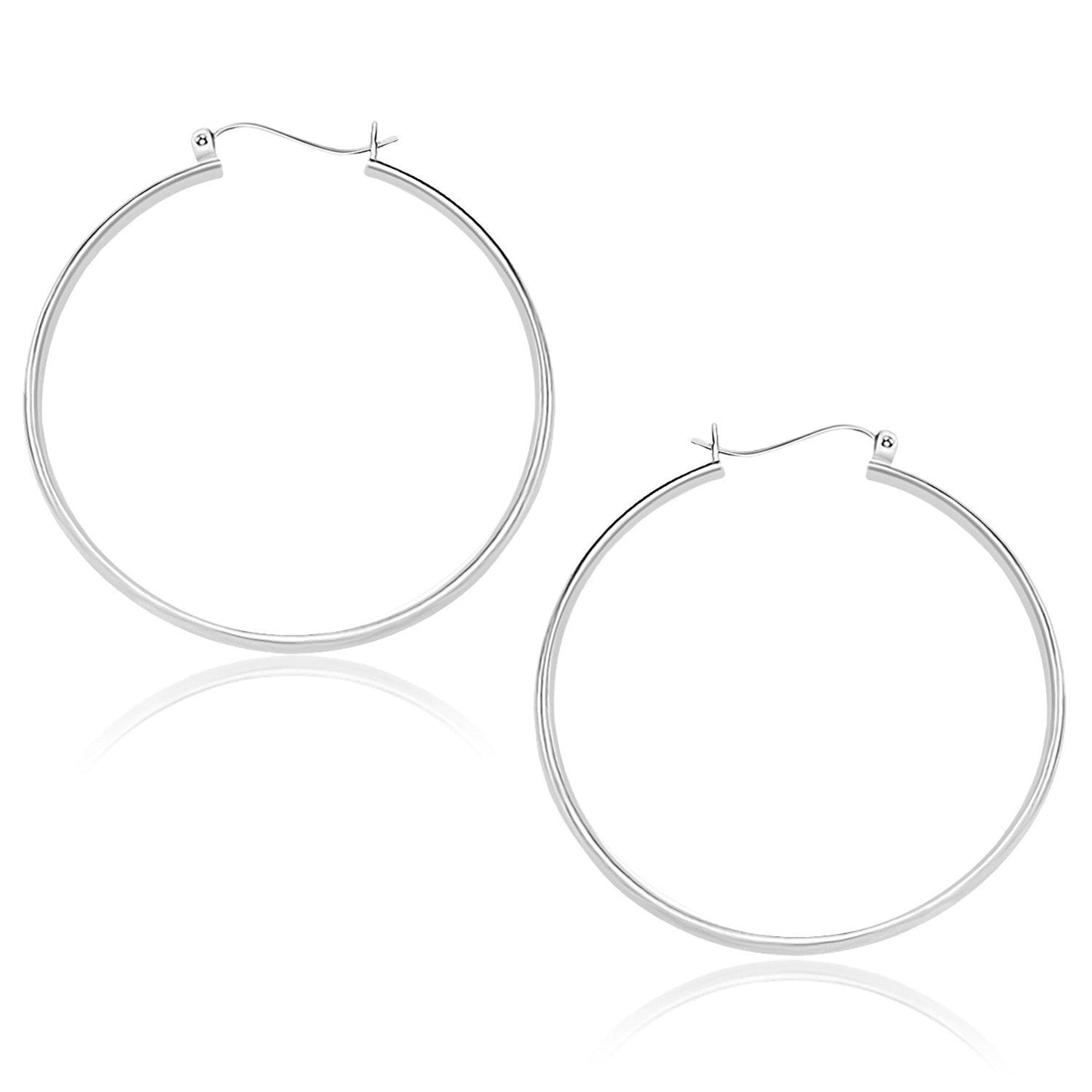 10k White Gold Polished Hoop Earrings - 40mm